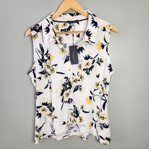 Tommy Hilfiger NWT Floral Sleeveless Blouse Summer Microfiber Collared XL